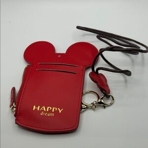 Disney Red Mickey Ear Card & Key Holder with Lanyard
